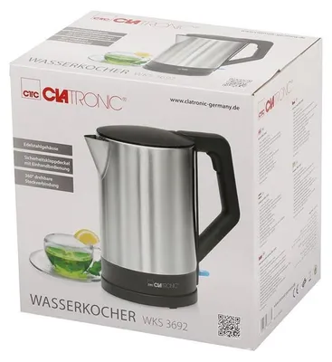 Produktbild von Clatronic Wasserkocher Edelstahl | 1,5 Liter | Einhandbedienung | Edelstahlgehäuse | Kettle | mit Kabelaufwicklung | WKS 3692 schwarz