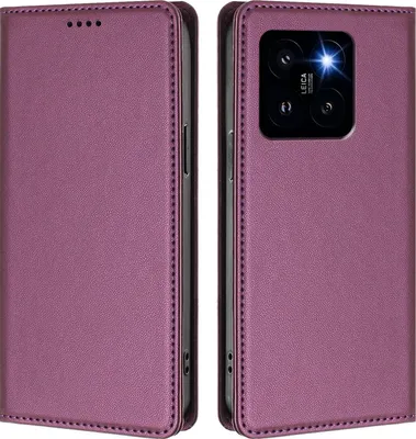 Image de Etui en cuir pour Xiaomi 14 Pro, étui magnétique en cuirPolyuréthaneavec support Violet
