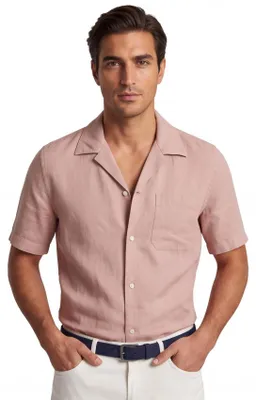 Produktbild von Hemd Profuomo rosa uni kurze Ärmel Leinen casual