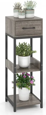 Produktbild von GOPLUS Blumenständer, 3-Stufiger Pflanzenständer mit Schublade, Pflanztisch Blumentisch Blumenregal Pflanzenregal