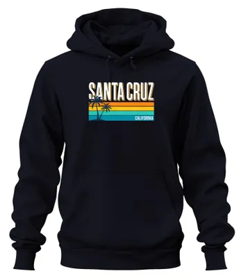 Produktbild von Santa Cruz California Retro Palmen Strand Urlaub Surfen Hoodie Kapuzenpullover, Navy, XL