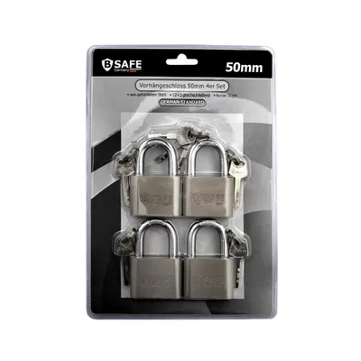 Obrázok produktu pre Visiaci zámok visiaci zámok - Vysokokvalitný visiaci zámok - sada 4 kľúčov s krátkym okom 50 mm