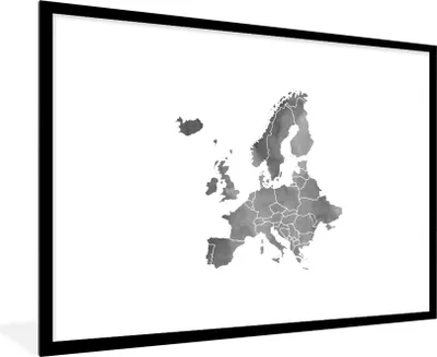 Produktbild von MuchoWow® Gerahmtes Poster Eurocard in grauer Aquarellfarbe - schwarz und weiß 90x60 cm - Poster mit Schwarzem Bilderrahmen Wandposter Rahmen Foto Bilder - Wanddekoration - Fotos