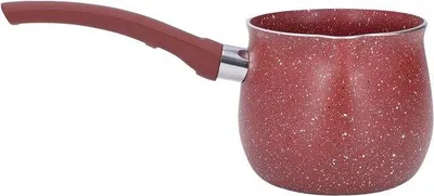 Image de Mini-casserole en céramique, 10 cm, rouge, poignée unique, revêtement antiadhésif.