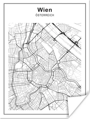 Produktbild von MuchoWow® Poster Stadtplan - Wien - Schwarz und weiß 60x80 cm - Schlafzimmer Dekoration