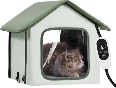 Immagine prodotto di VEVOR Casetta riscaldata per gatti, rifugio per gatti all'aperto con temperatura regolabile e timer, rifugio pieghevole per gatti in tessuto Oxford 600D con cuscino riscaldato