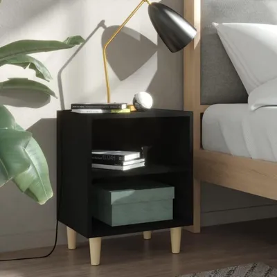 Produktbild von 2er Set Nachttisch mit Massivholzbeinen 40x30x50 cm Schwarz