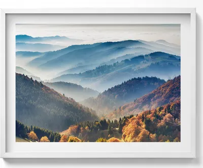 Produktbild von Berglandschaft– Wandbild mit Rahmen – Gerahmtes Bild  – Wanddekoration – 80x60 cm –  Weiß Rahmen