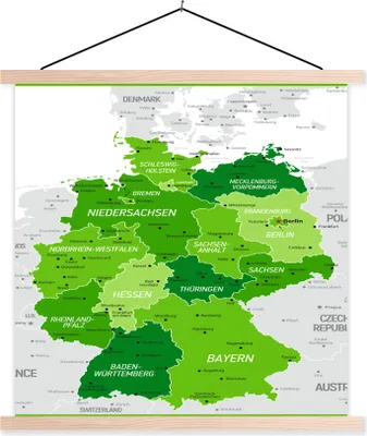 Produktbild von MuchoWow® Textilposter Grüne Karte von Deutschland 120x120 cm mit holzfarbenen Rahmen - Textil-Poster