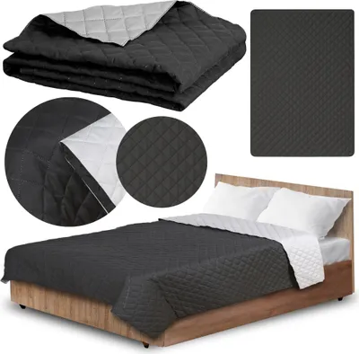 Obrázok produktu pre Prehoz na posteľ 160x200 cm sivo-čierny Prešívaný poťah na pohovku, posteľ, pre domáce zvieratá
