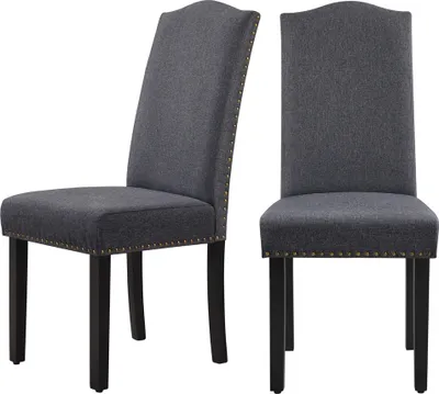 Produktbild von Yaheetech Esszimmerstühle 2er Set Küchenstuhl mit Hoher Rückenlehne Moderne Stühle für Küche und Esszimmer, Beine aus Massivholz, gepolsterte Sitzfläche aus Leinen bis 136 kg Belastbar, Dunkelgrau