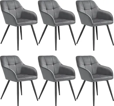 Image de Chaise MARILYN en velours - gris/noir, Lot de 6