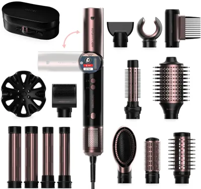 Zdjęcie produktu dla Lokówka do włosów 14 nasadek Cecotec AirGlam 14in1 Flex Black. 1400W, 110000RPM, ekran, technologia Coanda, silnik bezszczotkowy