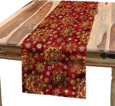 Obrázok produktu pre ABAKUHAUS Červený mandala obrus, vianočné a novoročné ozdoby inšpirované etnickým kvetinovým dizajnom, 40 x 225 cm, zemitá žltá a vermilionová farba