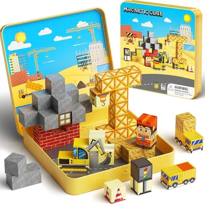Immagine prodotto di Blocchi magnetici - 49 pezzi - Impilabili - Giocattolo da viaggio - Gioco di costruzione - Regalo per bambini dai 3 agli 8 anni - Blocchi da costruzione