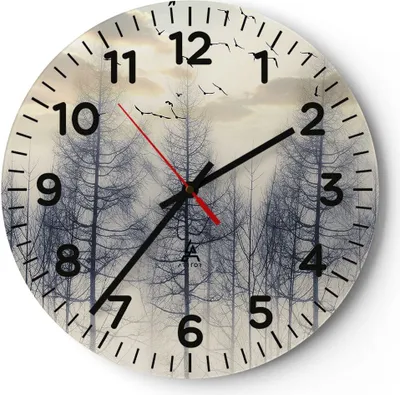 Produktbild von Wanduhr - Rund - Glasuhr - Bäume Vögel Himmel - 30x30cm - Schleichendes Uhrwerk - Lautlos - zum Aufhängen bereit - Dekoration Modern - Wanddekoration aus Glas - C4AR30x30-4546