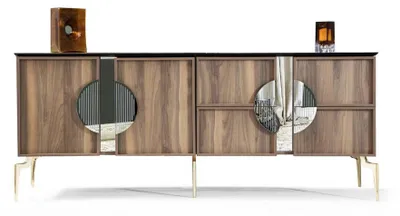 Immagine prodotto di Credenza Credenza di design in legno scaffale mobile marrone cassettiera
