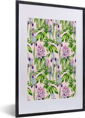 Produktbild von MuchoWow® MuchoWow® Gerahmtes Poster Blumen - Rosa - Collage 40x60 cm - Poster mit zchwarzem Bilderrahmen - Poster in Rahmen