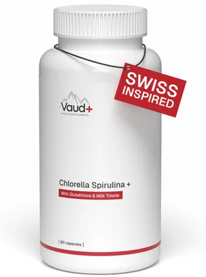 Produktbild von Vaud Chlorella Forte Spirulina Tabletten - Grünes Superfood Leber Detox Kur - Entgiften & Reinigen - Mariendistel Supplement zur Leberreinigung - Mehr
