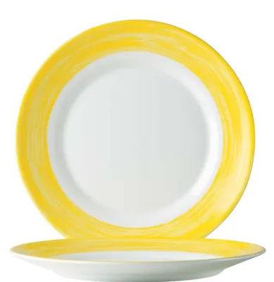 Image de Brosse jaune pour restaurant. Plateau plat, diamètre 25,4 cm - lot de 6 pièces