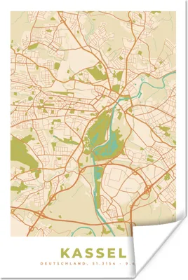Produktbild von MuchoWow® Poster Stadtplan - Kassel - Vintage - Stadtplan 80x120 cm - Papierdruck