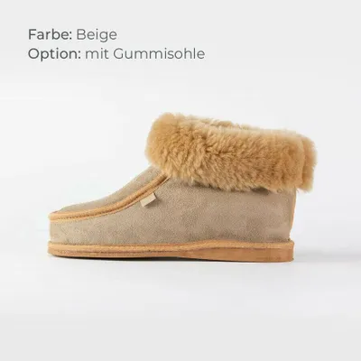 Produktbild von Hausschuhe aus Merinoschaffell & Leder – Echt, weich & warm, Beige mit Gummisohle 44