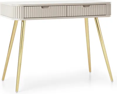 Produktbild von ZOVA Schminktisch mit 2 Schubladen, geriffelte Fronten, Schwarz, Metallfüße Gold, 103x80x49 cm