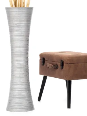 Produktbild von Leewadee Hohe Bodenvase 85 cm aus Mangoholz in silber