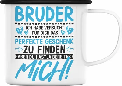 Produktbild von Trendation - Geschenk für Bruder Emaille Tasse Geschenkidee von Schwester Lustiger Spruch Geburtstag Bruder (Schwarz)