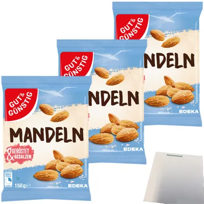 Produktbild von Gut & Günstig Mandeln geröstet und gesalzen 3er Pack (3x150g Packung) + usy Block