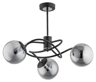 Produktbild von Deckenleuchte Metall Glas E14 52 cm breit Schwarz Rauchglas 3-flammig Kugel Schirm Modern Deckenlampe