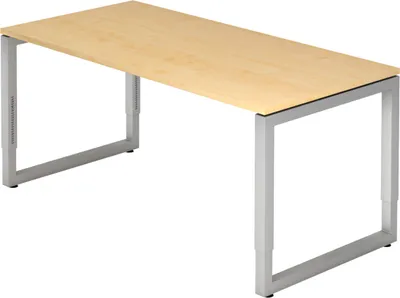 Produktbild von bümö Schreibtisch Serie-R - Nachbildung Ahorn, Gestell: Silber, Größe:  160 x 80 cm