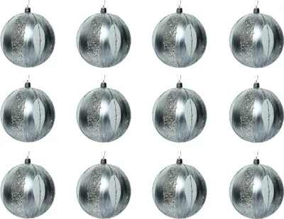 Produktbild von Weihnachtskugeln Kunststoff mit Motiv 10cm silber, 12er Set
