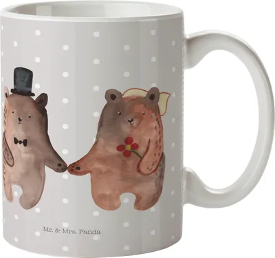 Produktbild von Mr. & Mrs. Panda Plastikbecher Bär Heirat - Grau Pastell - Geschenk, Kindertasse, Teddy, Pott, Verheiratet Heirate Hochzeit Hochzeitsgeschenk Hochzeitspaar, Mehrwegbecher