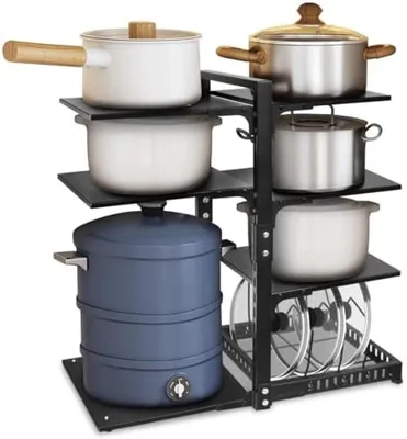 Produktbild von PolkaHome® 6+1 Lagen Verstellbares Schwerlast-Pfannenregal und Topfregal für Küchenschrank – Multifunktional, Schwarz