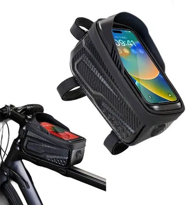 Obrázok produktu pre Vodotesná cyklistická taška s funkciou dotykového displeja – taška na horský bicykel – držiak na telefón na bicykel – vodotesná – taška na rám bicykla – veľká – pre horské bicykle