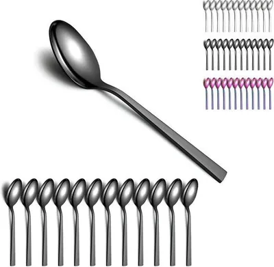 Produktbild von Famanu Suppenlöffel Set 12-teilig - Edelstahl, spülmaschinenfest, schwarz