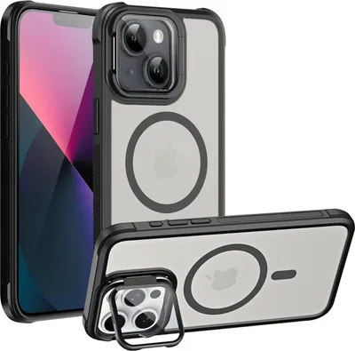 Produktbild von Conie MagSafe Schutzhülle für iPhone 13 Hard Case Kunststoff Kamera Schutz Cover Hülle magnetisch mit Ständer in Schwarz