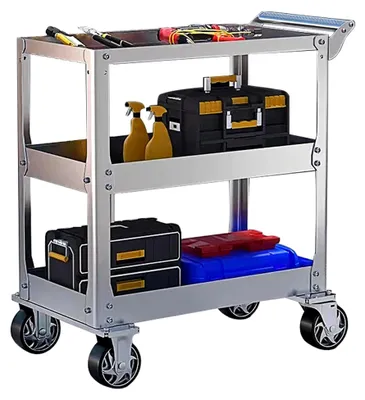 Produktbild von Edelstahl Rollwagen für die Werkstatt, 3-Etagen Montagewagen mit 500kg Tragkraft, Multifunktionaler Materialwagen mit Rollen, Kommissionierwagen, Vielzweckwagen für Garage und Werkstatt, 78 x 46 x 92cm