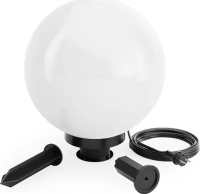 Zdjęcie produktu dla Wiltec kula świetlna Ø 30 cm z kolcem ziemnym, lampa ogrodowa 40 W z żarówką kulistą, oświetlenie ogrodowe z gniazdem E-27, IP44 oświetlenie zewnętrzne ogrodu