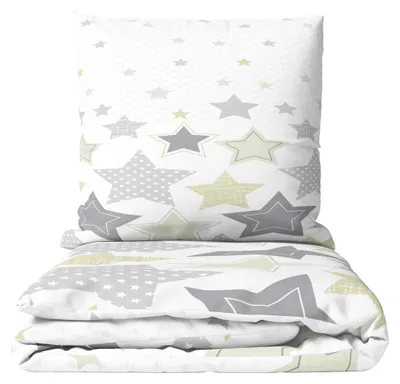 Produktbild von 2 teilige Flauschige Bettwäsche 135x200 cm Winter Sterne Weiß Beige Grau mit Reißverschluss