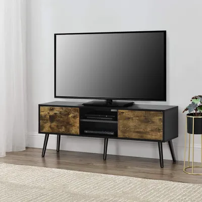 Zdjęcie produktu dla Szafka pod TV Eskilstuna 120x29,5x46,5cm czarna i w kolorze ciemnego drewna