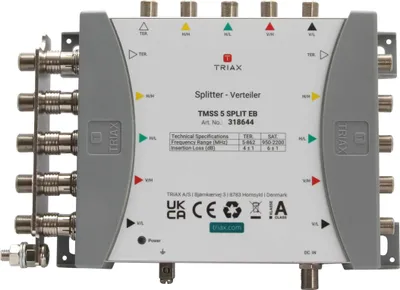 Produktbild von Triax 318644, 5 Eingänge, 10 Ausgänge, 950 - 2200 MHz, 5 - 862 MHz, 10 mA, -20 - 55 °C
