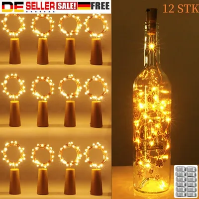 Produktbild von 12X Korken Lichterkette für Weinflaschen LED Flaschenlicht mit Batterie Warmweiß