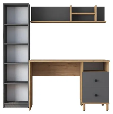 Image de Bureau détude en Bois MDF noyer et anthracite - L 120 × P 50 × H 161,8 cm