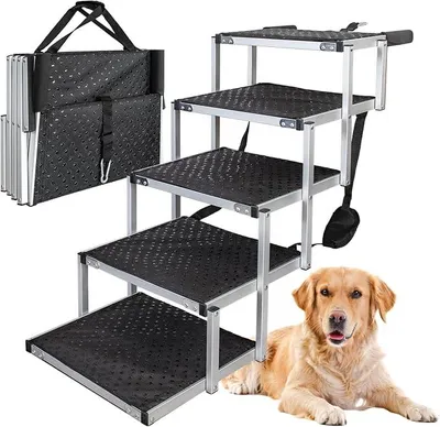Produktbild von Hundetreppe für Auto klappbar Hund Anti Rutsch Einstiegshilfe faltbar 5 Stufen Hundeleiter 70 kg Belastbarkeit
