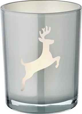 Produktbild von Windlicht Loki right (Höhe 13 cm, ø 10 cm) in Grau, Windlicht mit Hirsch-Motiv*