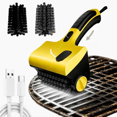 Produktbild von 2 in 1 Elektrische BBQ Grillbürste 320 U/min, Wassertank & Sprühfunktion, 2600mAh Akku, Edelstahl kabellos Barbecue-Grillbürste, IPX7, für alle Roste
