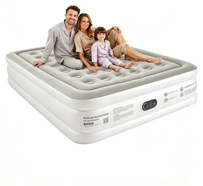 Image de Matelas gonflable 18 pouces de hauteur, jusqu'à 362 kg, avec pompe intégrée, idéal pour les invités, le camping et la maison, silencieux et facile à entretenir, peu encombrant, taille familiale