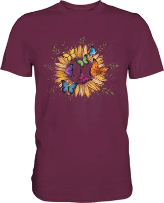 Produktbild von Sonnenblumen Schmetterlinge Shirt Garten Motiv Gärtner Geschenk – Burgundy / XL